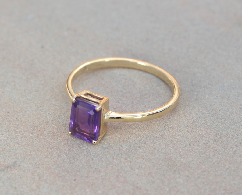 Engagement Ring Valentine Gift Natural Amethyst Simplistic Yellow Gold Ring