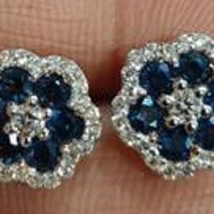 14K/18Kゴールド 天然サファイア 花柄クラスターピアス（女性用）