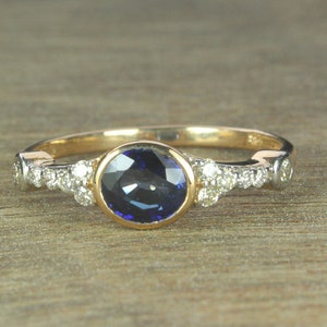 Anillo de bodas de oro de 14 quilates/18 quilates con zafiro azul natural y diamante, anillo con piedra natal de septiembre, anillos de declaración nupcial, regalo de joyería para esposa