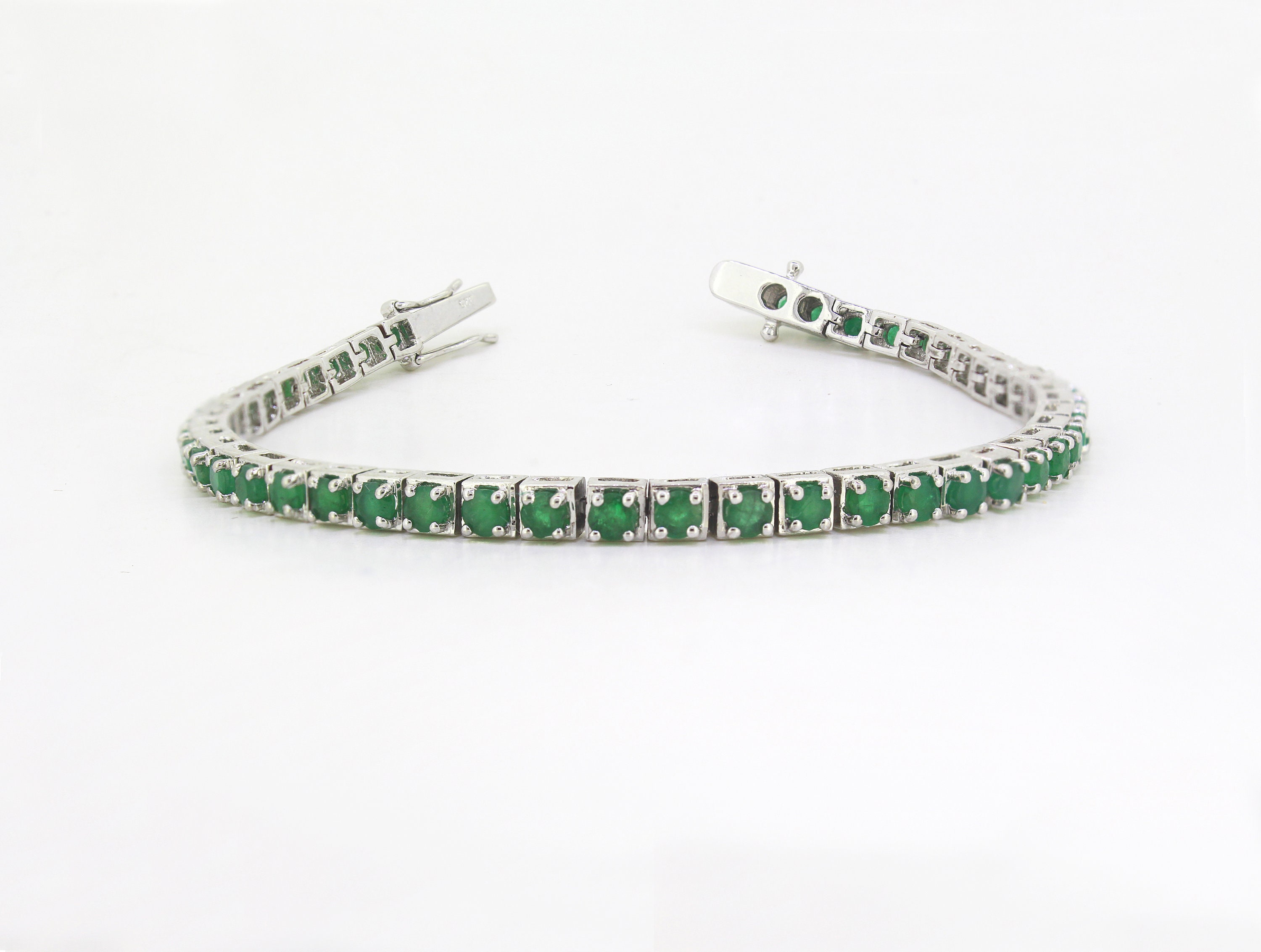 Natural Emerald Tennis Bracelet in Sterling Silver Round | Etsy