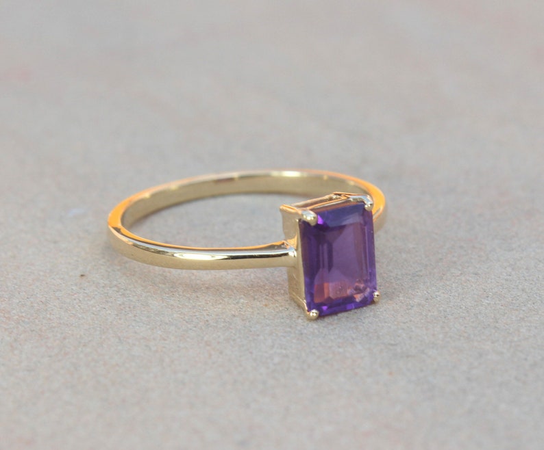 Engagement Ring Valentine Gift Natural Amethyst Simplistic Yellow Gold Ring