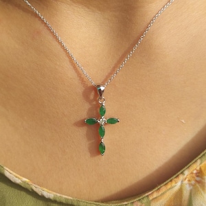 Genuine Emerald and Diamond Pendant, 14 k Gold Cross Pendant, Ruby Gemstone Gold Pendant, Cross Ruby Gold Pendant, Pink Ruby Jewelry, Gift