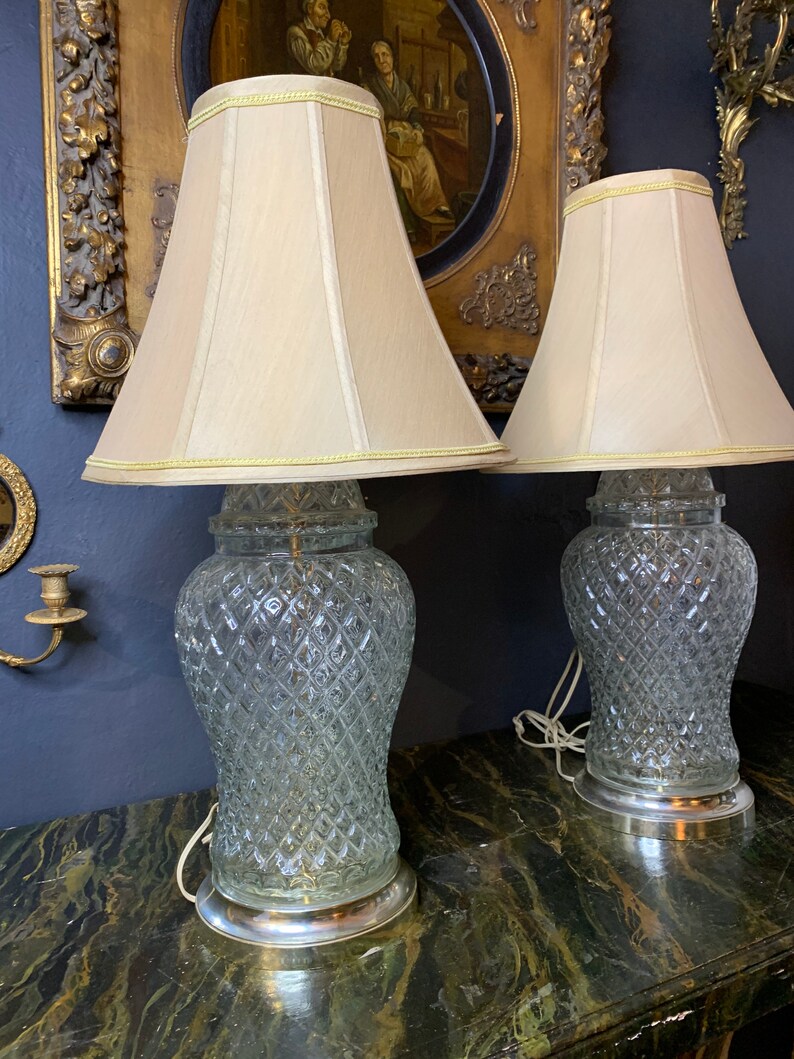 A Pair of Mid Century Cut Glass Jar Table Lamps Etsy