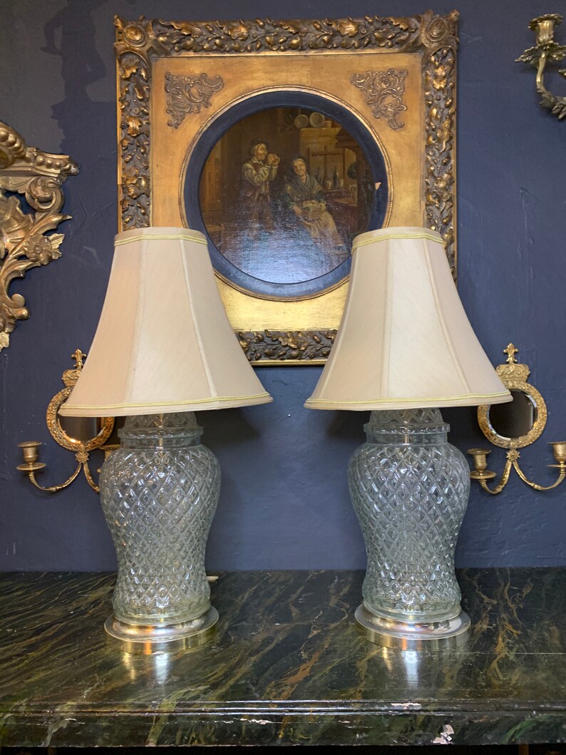 A Pair of Mid Century Cut Glass Jar Table Lamps Etsy