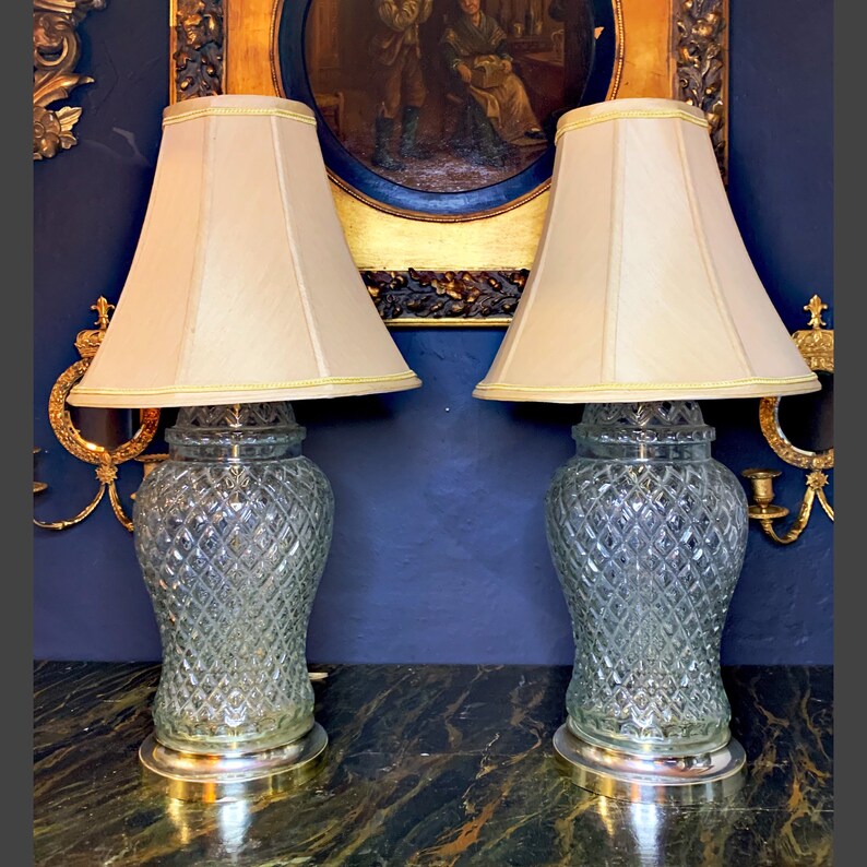 A Pair of Mid Century Cut Glass Jar Table Lamps Etsy