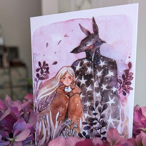 Briefkaart Wolf meisje en ster