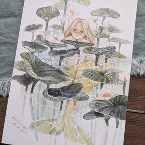 Impression d'art A5 « La petite sirène parmi les lys »