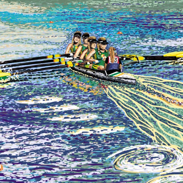 Pack of 4 high quality rowing and sculling art greeting cards. Rowing art card. Olympic rowing card. Rio Olympic card. Henley regatta card.