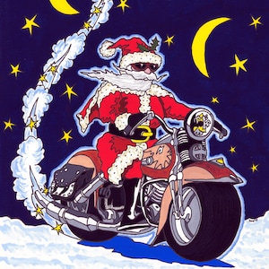 Pack van 4 hoge kwaliteit motor thema kerstkaarten. Harley Davidson, Ducati, Triumph, Yamaha kerstkaarten.