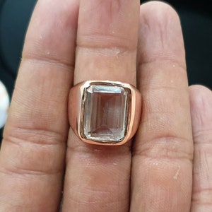 Anello in oro rosa con quarzo ialino - Anello in argento sterling 925 con quarzo ialino - Anello da uomo di alta qualità - Anello in rame