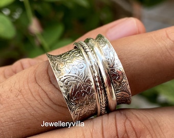 Silversnurrring, Meditationring, Sterlingsilver-snurrring, Handgjord ring, Designer-snurrring med vridet mönster, Snurrring