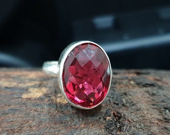 Pink Tourmaline Ring, 925 Solid Sterling Silver Ring, Pink Tourmaline Quartz Gemstone, 22K Gold Fill, Copper Ring Jewelry