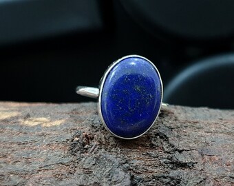 Anillo de lapislázuli natural, anillo de piedra preciosa, anillo de plata de ley sólida 925, anillo hecho a mano, anillo de piedra preciosa de lapis azul ovalado, anillo de regalo