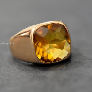 Citrine Ring, 925 Solid Sterling Silver, Cushion Cut 12 mm Yellow Citrine Quartz Gemstone Ring, Rose Gold, 22K Yellow Gold Fill, Gift Ring