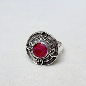 Natural Ruby Designer Ring, 925 Solid Sterling Silver Ring, Bohemian Ring, Women Ring, Gift for Her, Round Red Ruby Gemstone, Handmade Ring