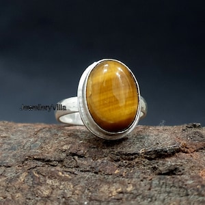 Tiger Eye Ring, Solid Sterling Silver Ring, Gemstone Ring, Natural Tiger Eye Gemstone, Rose Gold, Yellow Gold Fill Ring, Gift Ring