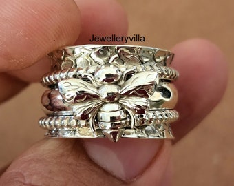 Anxiety Spinner Ring, Fidget Ring, 925 Solid Sterling Silver Ring, Bee Ring, Handmade Ring, Designer Ring, Gift for Her, Women Ring