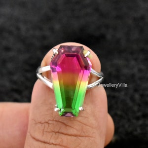 Watermelon Tourmaline Ring, Coffin Ring, 925 Solid Sterling Silver Ring, Beautiful Coffin Tourmaline Quartz Ring, Yellow Gold, Women Ring