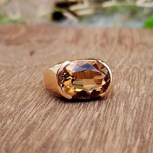 Morganit Siegelring, 925 Sterling Silber Ring, 22k Gelbgold Ring, Kupferring, Geschenkring, Pillow Cut Morganit Edelstein Schmuck Ring