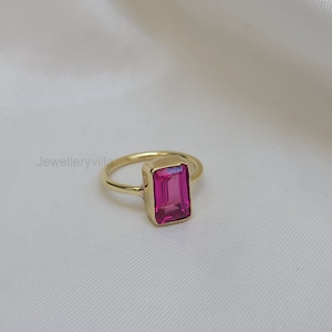 Pink Tourmaline Ring, Women Ring, 925 Solid Sterling Silver Ring, Pink Tourmaline Quartz Gemstone, 22K Yellow Gold Ring, Gift Ring
