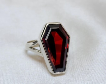 Natuurlijke granaatkistring, 925 massief sterlingzilver, kistvorm natuurlijke rode granaat edelsteenring, cadeauring, 22 kt geelgouden vulling