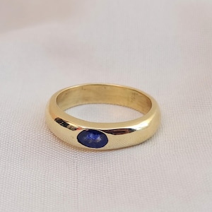 Blå safir signetring, 22k guldring, 925 sterlingsilver, äkta oval ädelstensring, presentring, roséguldring