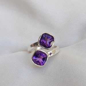 Natural Amethyst Ring, 925 Sterling Silver Ring, Cushion Purple Amethyst Gemstone Ring, Gift Ring, Multi Gemstone Ring, Women Ring