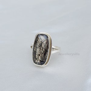 Rutilated Quartz Ring, 925 Solid Sterling Silver Ring, Black Rutile Ring, Promise Ring, Personalized Gift, Handmade Jewelry