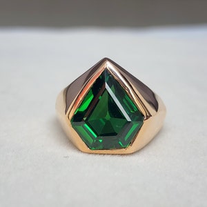 Emerald Ring, Diamond Shape Ring, Copper Ring, 925 Solid Sterling Silver Ring, Green Gemstone Ring, Mens Signet Ring, Women Ring, Gold Ring