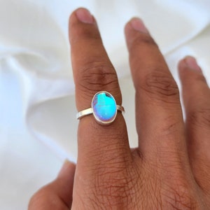 Engel Aura Quarz Ring, Schöner Ovaler Edelstein Ring, 925 Massiv Sterling Silber Ring, Frauen Ring, Gelbgold Ring, Geschenk Ring, Boho Ring
