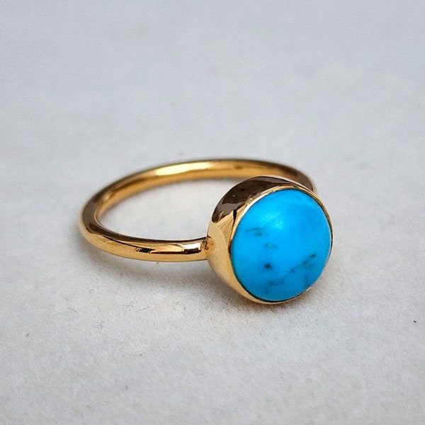 Natural Turquoise Ring, Yellow Gold Ring, 925 Sterling Silver, Dainty Minimalist Ring, Womens Ring, Gift Ring, Genuine Turquoise Gemstone