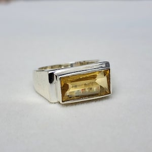 Citrine Ring Rectangle, 925 Solid Sterling Silver Ring, Yellow Gold Ring, Citrine Quartz Signet Ring, Gift Ring, Women Ring, Men Ring