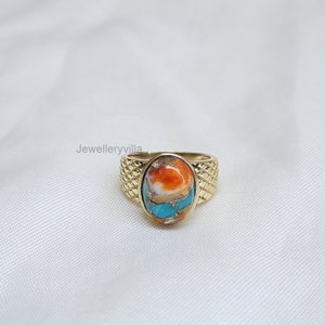 Oyster Copper Turquoise Ring, 925 Sterling Silver Ring, Handmade Ring, Band Ring, Signet Mens Ring, Women Ring, Birthday Gift Ring