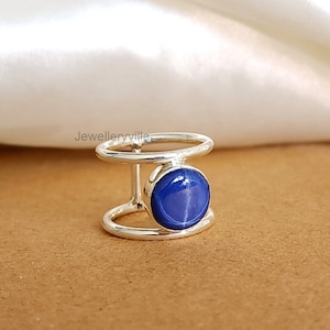 Round Blue Star Sapphire Ring, 925 Solid Sterling Silver Ring, Gifts for Women, Yellow Gold Ring, Blue Gemstone Ring, Designer Handmade Ring