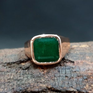 Emerald Ring Natural, Mens Ring, 925 Solid Sterling Silver Ring, Rose Gold Finish, 22K Gold Fill, Natural Square Cut Green Emerald Ring