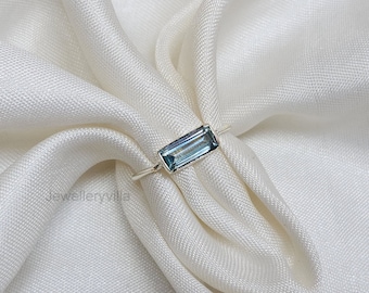 Baguette Aquamarine Ring, 925 Sterling Silver, Anniversary Gift, Birthstone Ring, 18k Gold Ring, Minimalist Ring, Blue Gemstone Ring