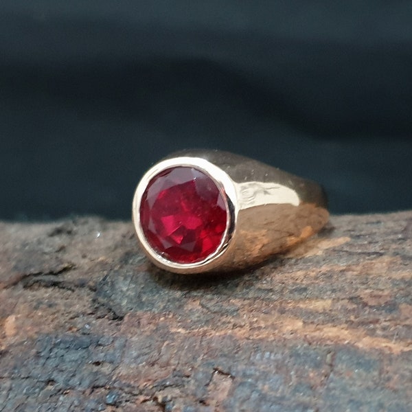 Anillo de rubí redondo, anillo de plata de ley sólida 925, piedra preciosa de rubí rojo redondo, oro rosa, relleno de oro amarillo de 22 k, anillo de regalo, anillo de piedra roja