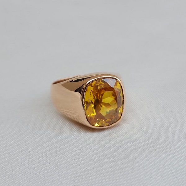 Citrine Signet Ring Cushion, 925 Sterling Silver Ring, Mens Ring, Women Ring, Gift Ring, Handmade Ring, Engraved Ring, Yellow Gemstone Ring