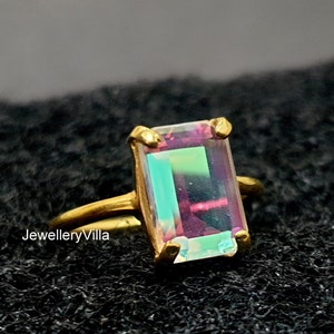 Angel Aura Quartz Ring, Beautiful Cushion Cut Aura Quartz Gemstone, 925 Solid Sterling Silver Ring, Women Ring, Gift Ring, Yellow Gold Fill