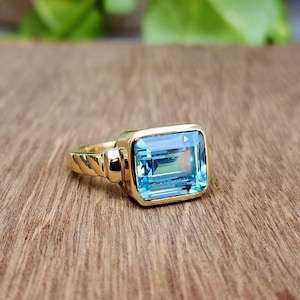 Gold Aquamarine Signet Ring, 925 Sterling Silver Ring, Women Ring, Men Ring, Square Aquamarine Statement Ring, March Birthstone, Gift Ring