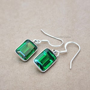 Green Emerald Drop Dangle Earrings, 925 Sterling Silver Earrings, Yellow Gold Earrings, Rose Gold Earring, Gift Earrings, Emerald Earrings