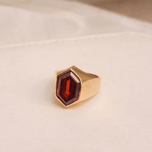 Garnet Signet Ring Hexagon, 925 Sterling Silver Ring, Mens Ring, Women Ring, Birthday Gift, Handmade Ring, Engraved Ring, Red Gemstone Ring