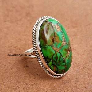 Big Designer Turquoise Ring, Natural Green Oval Gemstone Ring, 925 Solid Sterling Silver Ring, Handmade Ring, Gift for Women, Silver Jewelry