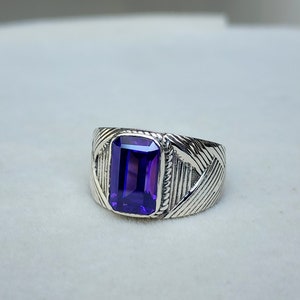 Anel de safira azul, anel de sinete de designer, anel de prata esterlina 925, anel de ouro, pedra preciosa de safira almofadada, anel de presente, anel masculino, anel feminino