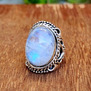 Natural Moonstone Ring, Statement Boho Ring, Gift For Women, 925 Sterling Silver Ring, Moon Stone Ring For Women, Genuine Oval Gemstone Ring image 1