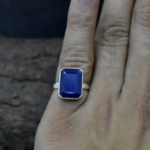 Dark Blue Sapphire Ring, 925 Solid Sterling Silver, Natural Silver Blue Sapphire Gemstone Ring, Yellow Gold Fill Ring, Rose Gold, Gift Ring