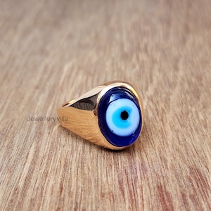 Chevalière mauvais œil, bague en or jaune, bague en argent sterling 925 massif, bague en cuivre, bague homme, bague femme, bague bohème bijoux, bague cadeau