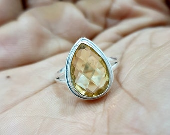 Natural Yellow Citrine Ring, Stacking Silver Ring, Yellow Ring, 925 Solid Sterling Silver Ring, Handmade Ring, Gemstone Ring