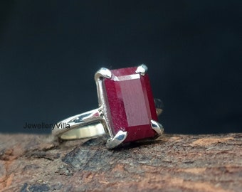 Natural Ruby Ring, Womens Ring, Handmade Ring, 925 Solid Sterling Silver, Natural Dark Red Ruby Gemstone, Rose Gold, 22K Yellow Gold Fill