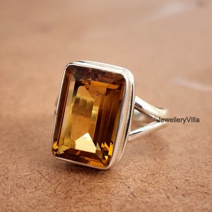 Rectangle Citrine Ring, 925 Sterling Silver Ring for Women, Gift for Her, 22K Yellow Gold Ring, Yellow Gemstone Ring, Wedding Ring